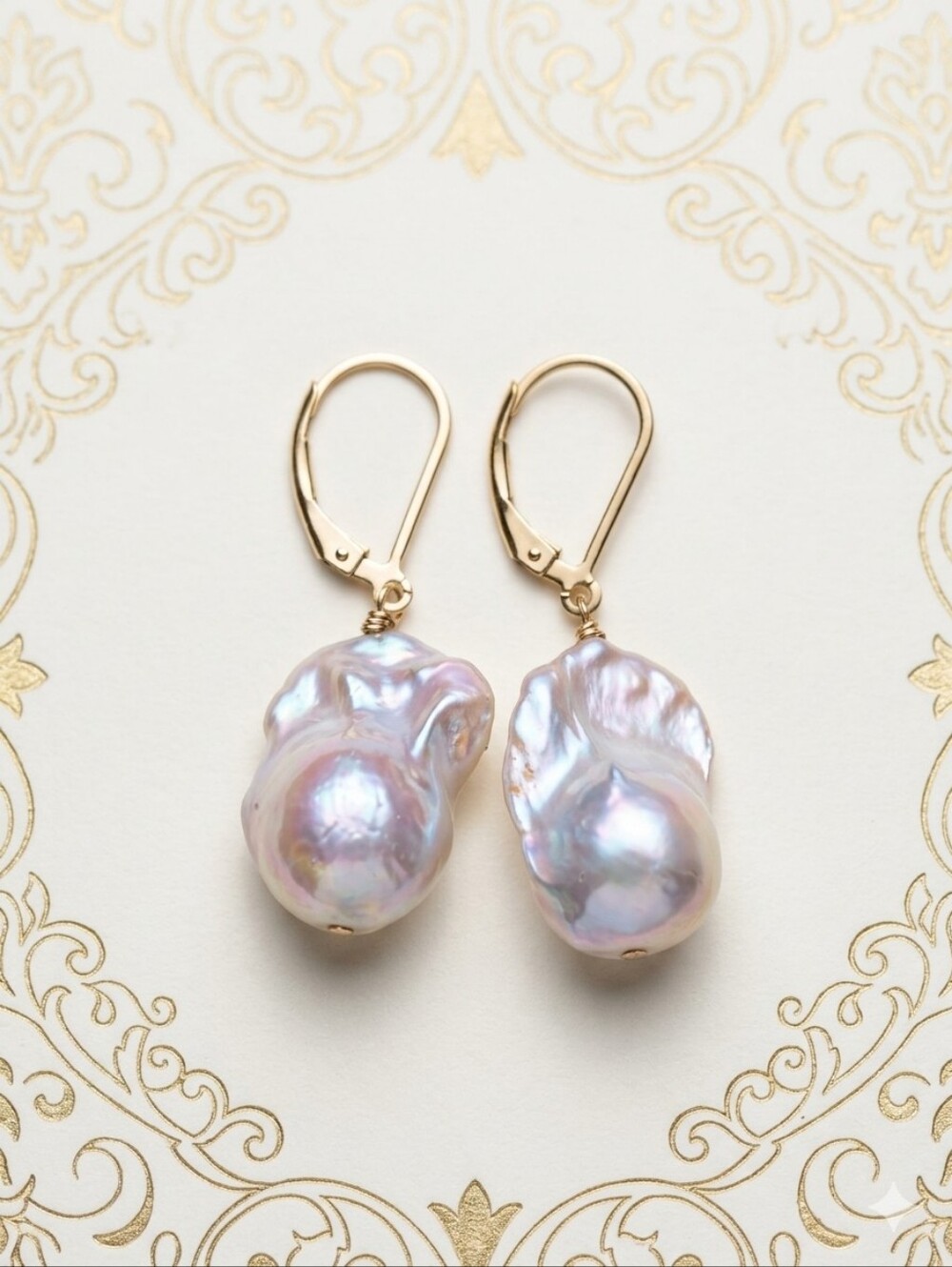 XL Genuine Boroque Fresh Water Pearl Earrings Gold Filled 1/20 Stamp